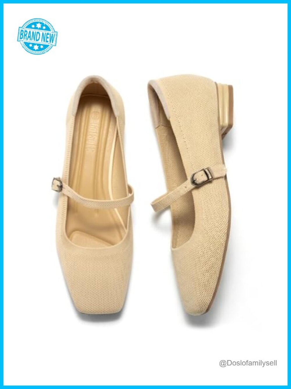 Knit Mary Jane Flats Closed Square Toe Ankle Strap Slip On Comfortable Women's